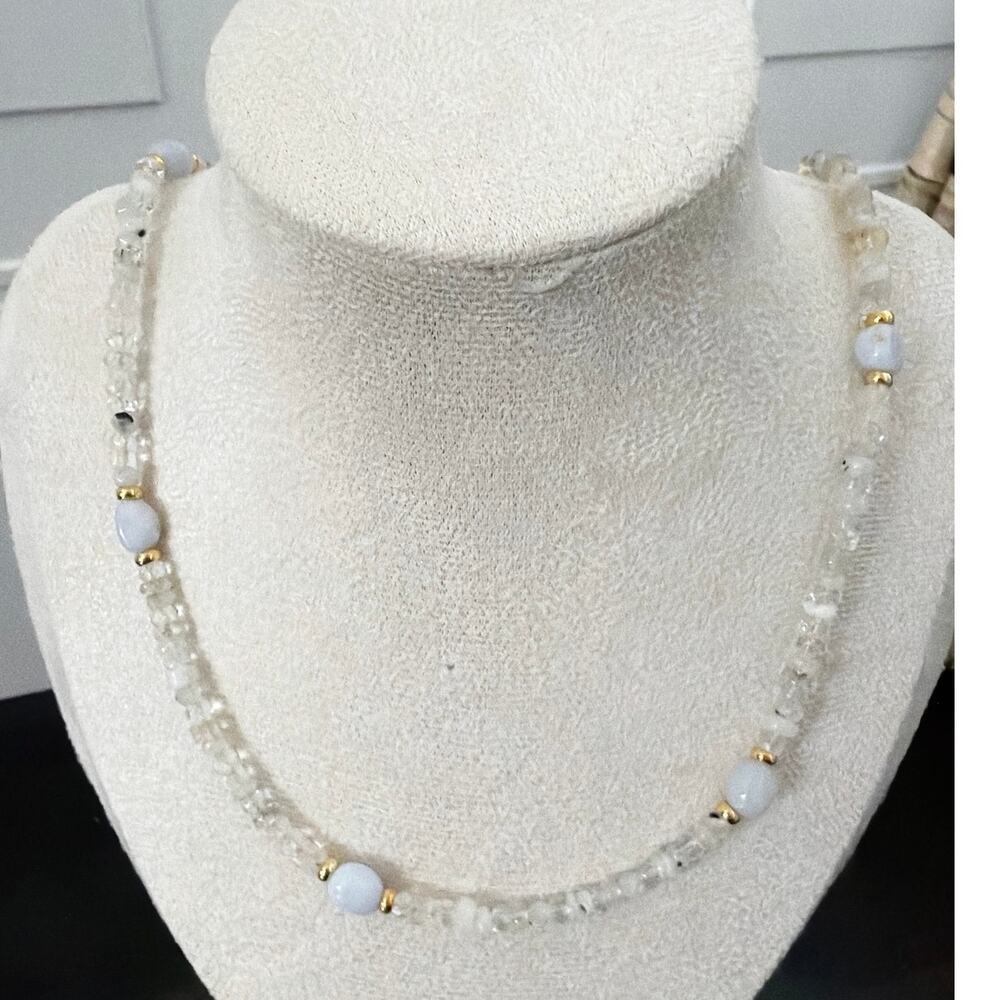 Second Bloom Studio Artisan Made Moonstone Opal Necklace 20.5" Blue Gold